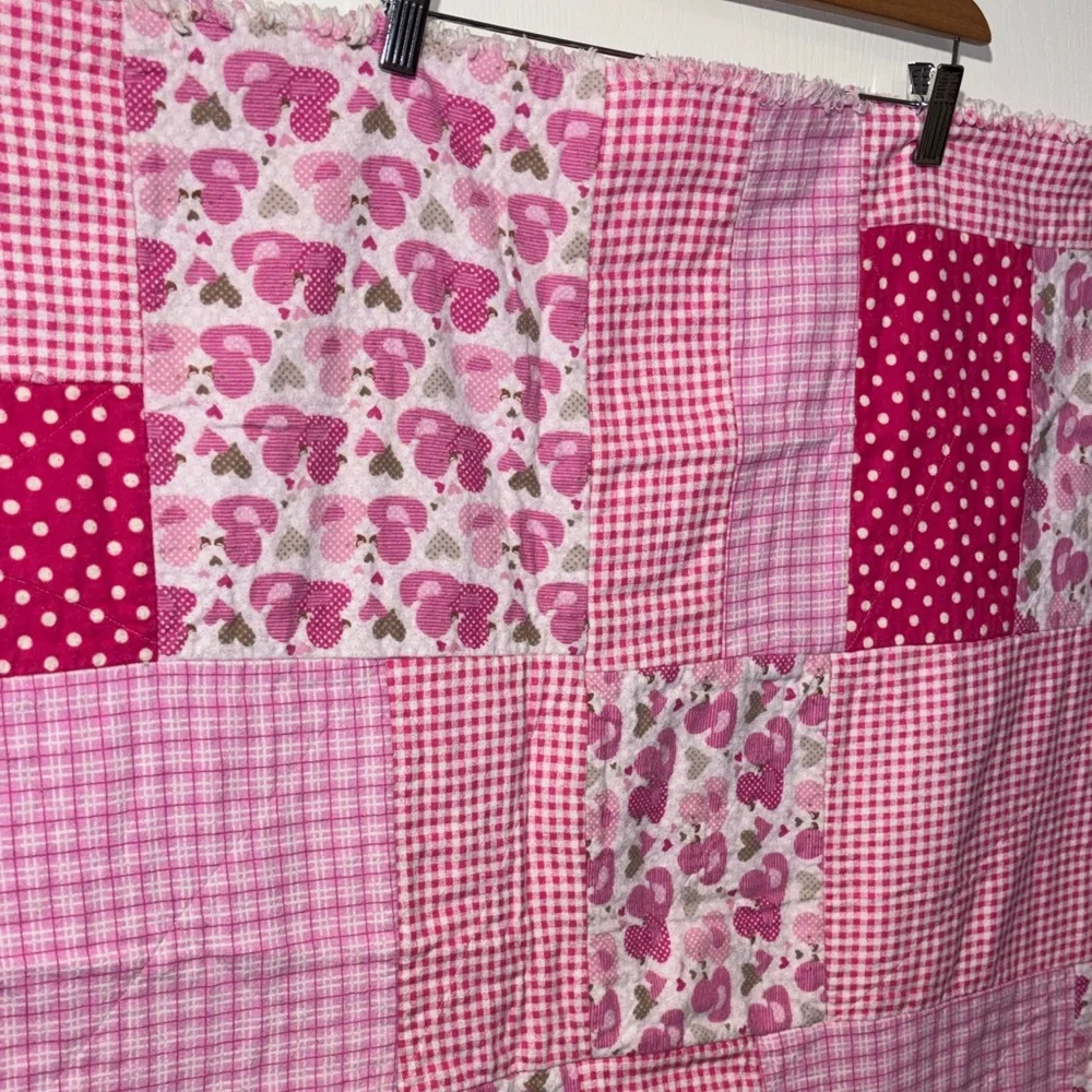 Handmade pink Patchwork Rag Quilt - Picture 5 of 10